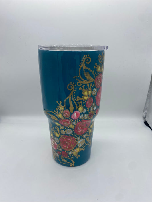 32 oz handpainted tumbler with gold accent